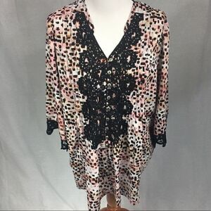 Denim 24/7 NWT 14W geo patterned long sleeved lightweight lace embellished top